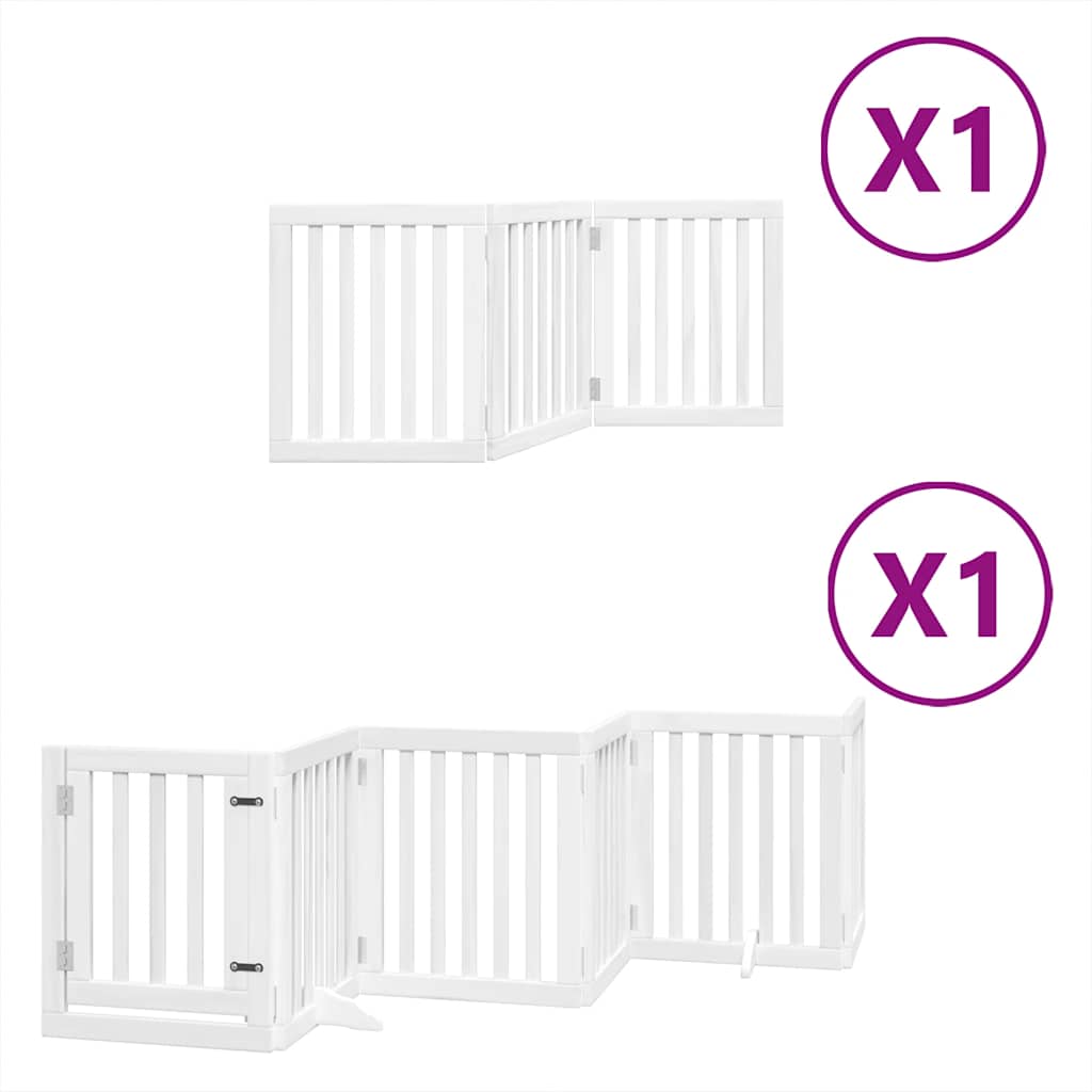 Poartă câini pliabilă cu ușă, 9 panouri, alb, 450 cm, lemn plop GartenMobel Dekor