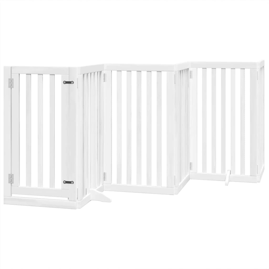 Poartă câini pliabilă cu ușă, 9 panouri, alb, 450 cm, lemn plop GartenMobel Dekor