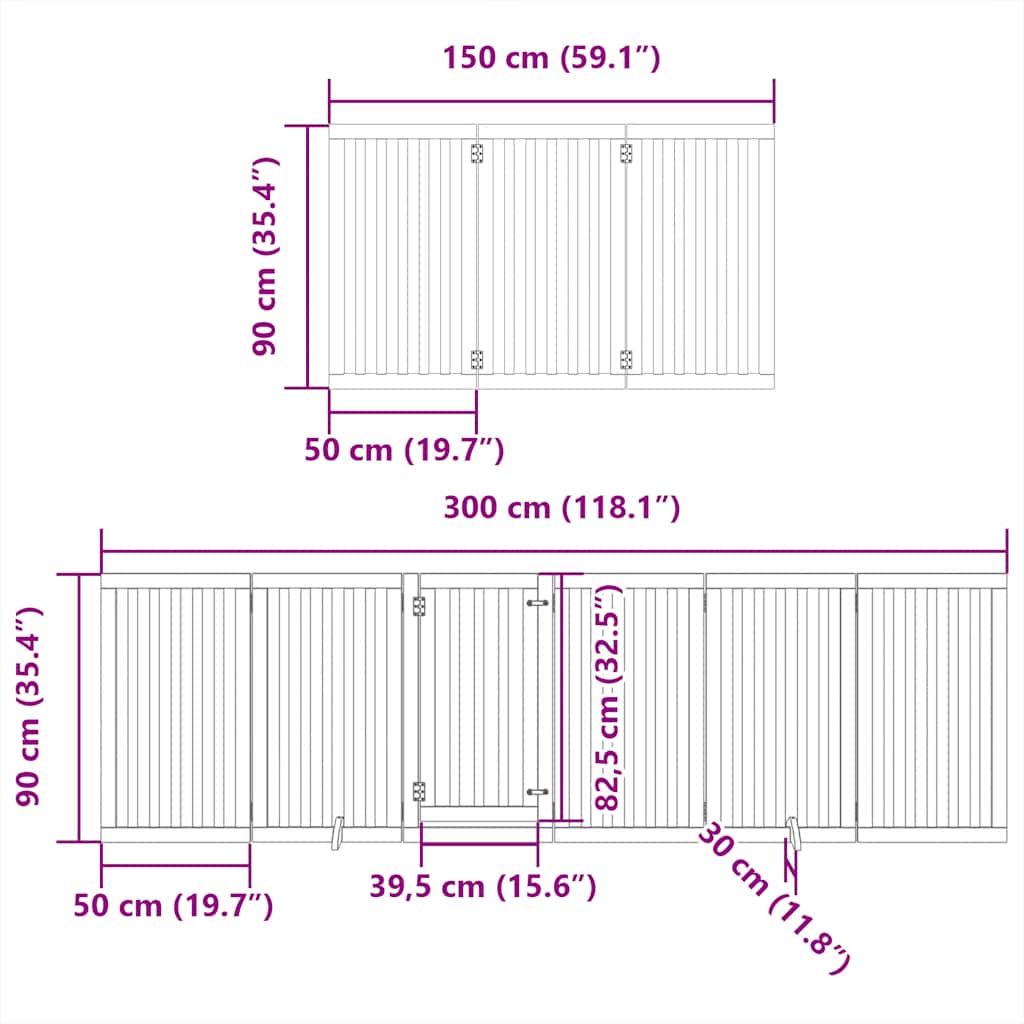 Poartă câini pliabilă cu ușă, 9 panouri, alb, 450 cm, lemn plop GartenMobel Dekor