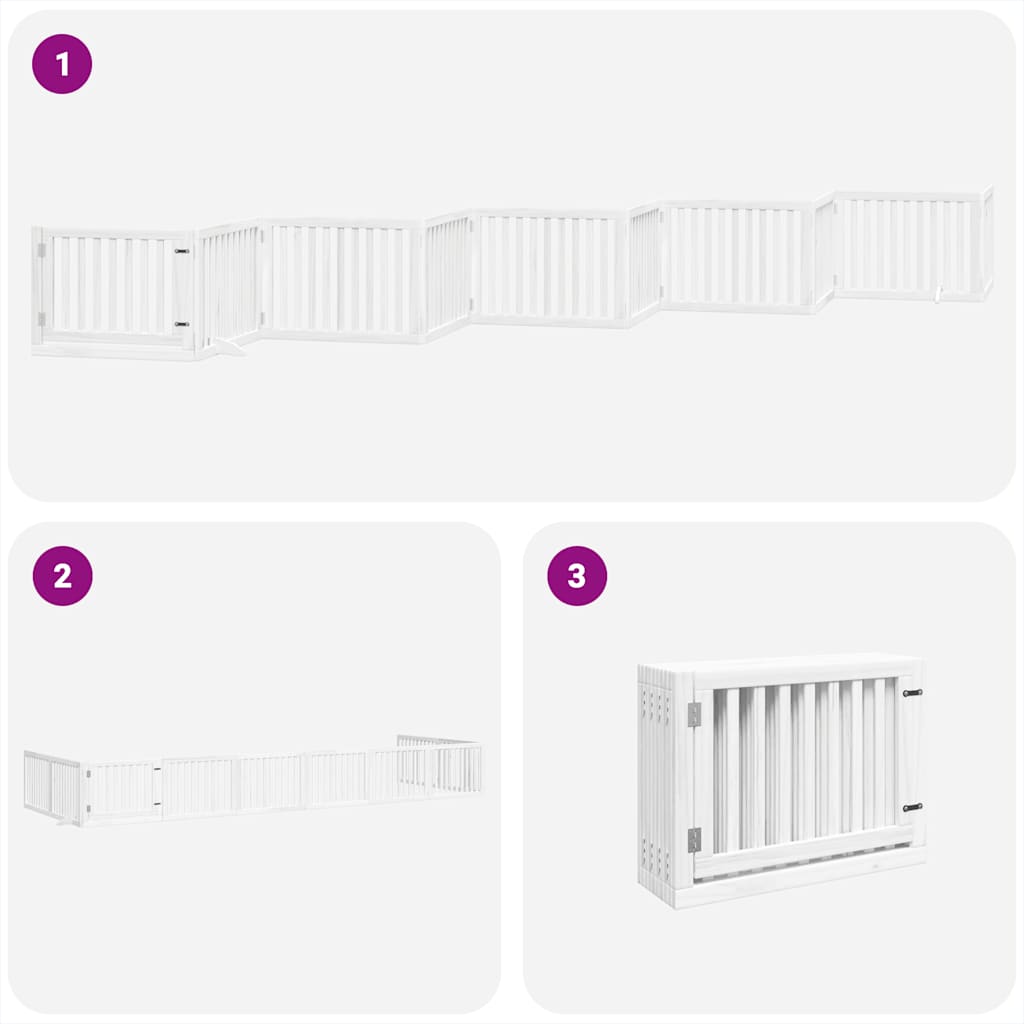 Poartă câini pliabilă cu ușă 10 panouri, alb, 800 cm, lemn plop GartenMobel Dekor