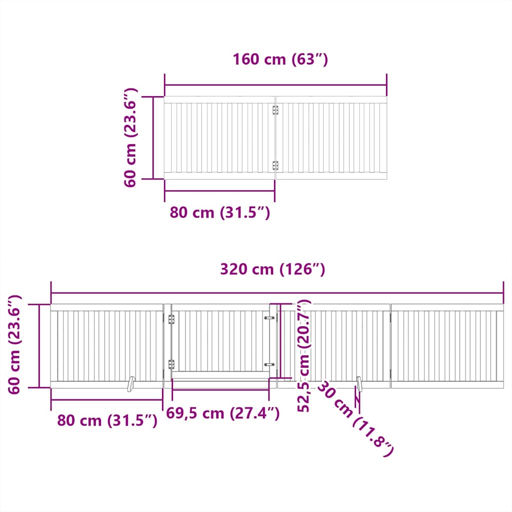 Poartă câini pliabilă cu ușă 10 panouri, alb, 800 cm, lemn plop GartenMobel Dekor