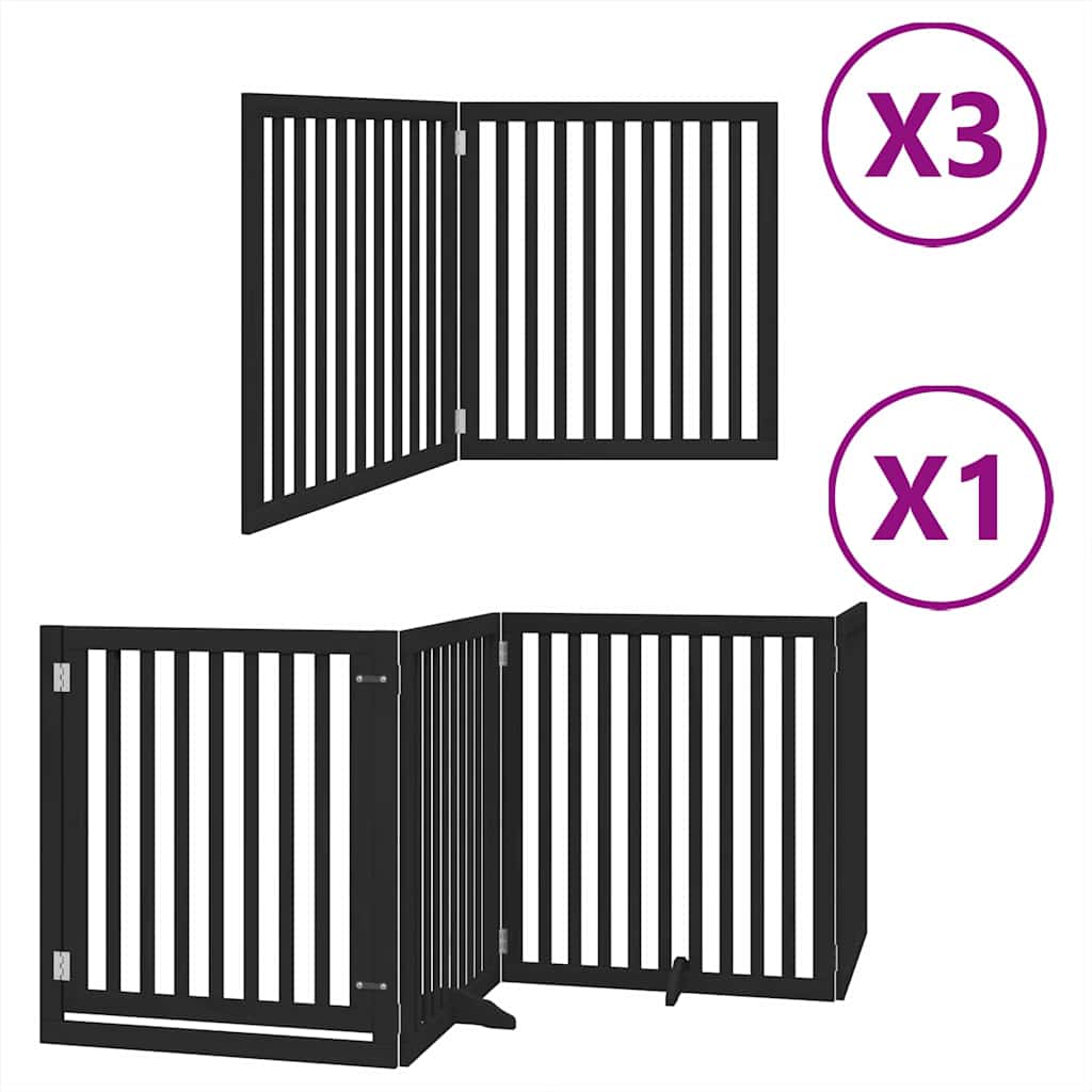 Poartă câini pliabilă cu ușă 10 panouri negru 800 cm, lemn plop GartenMobel Dekor