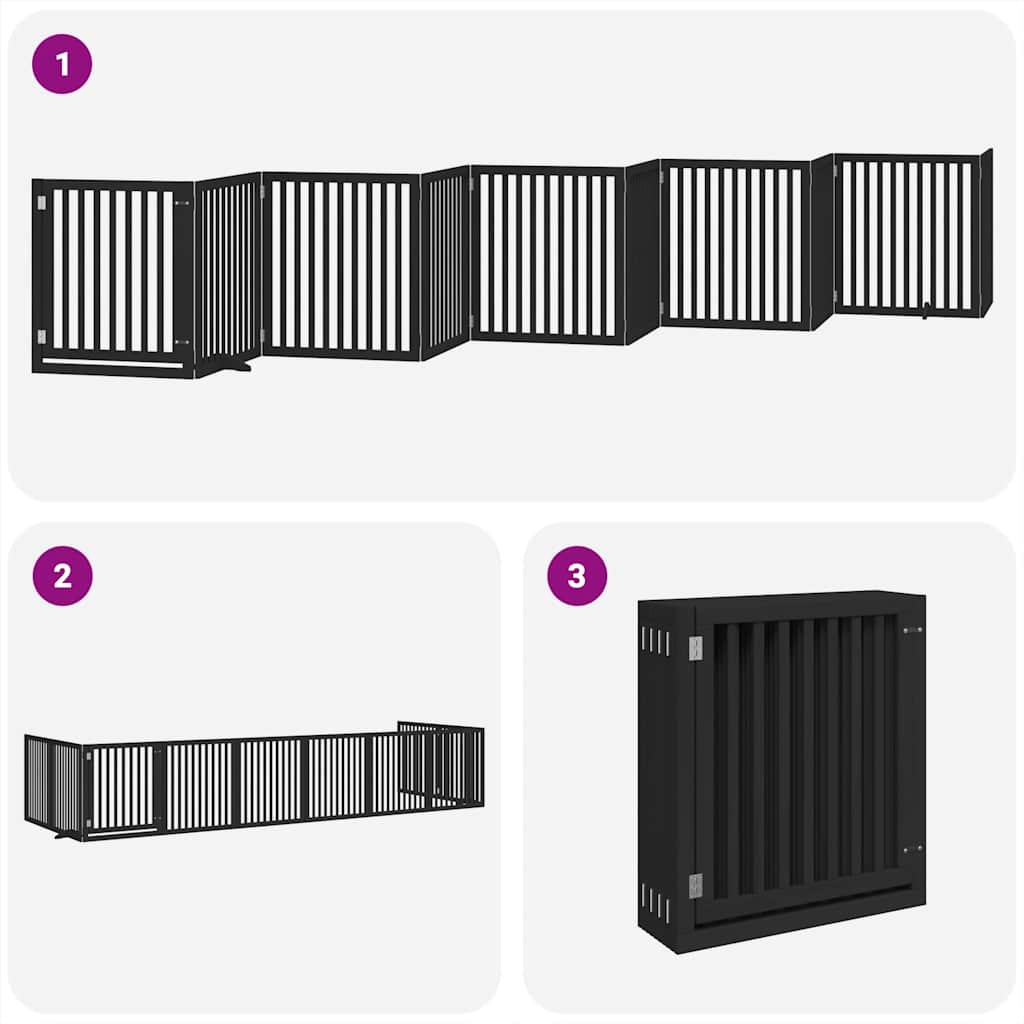 Poartă câini pliabilă cu ușă 10 panouri negru 800 cm, lemn plop GartenMobel Dekor