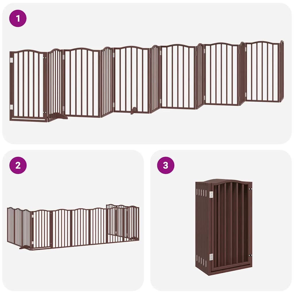 Poartă câini pliabilă cu ușă 12 panouri maro 600 cm, lemn plop GartenMobel Dekor