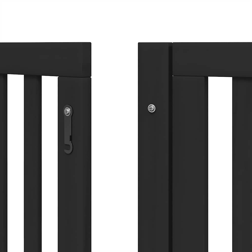 Poartă câini pliabilă cu ușă 12 panouri negru 600 cm, lemn plop GartenMobel Dekor