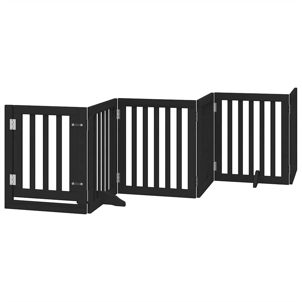 Poartă câini pliabilă cu ușă 12 panouri negru 600 cm, lemn plop GartenMobel Dekor