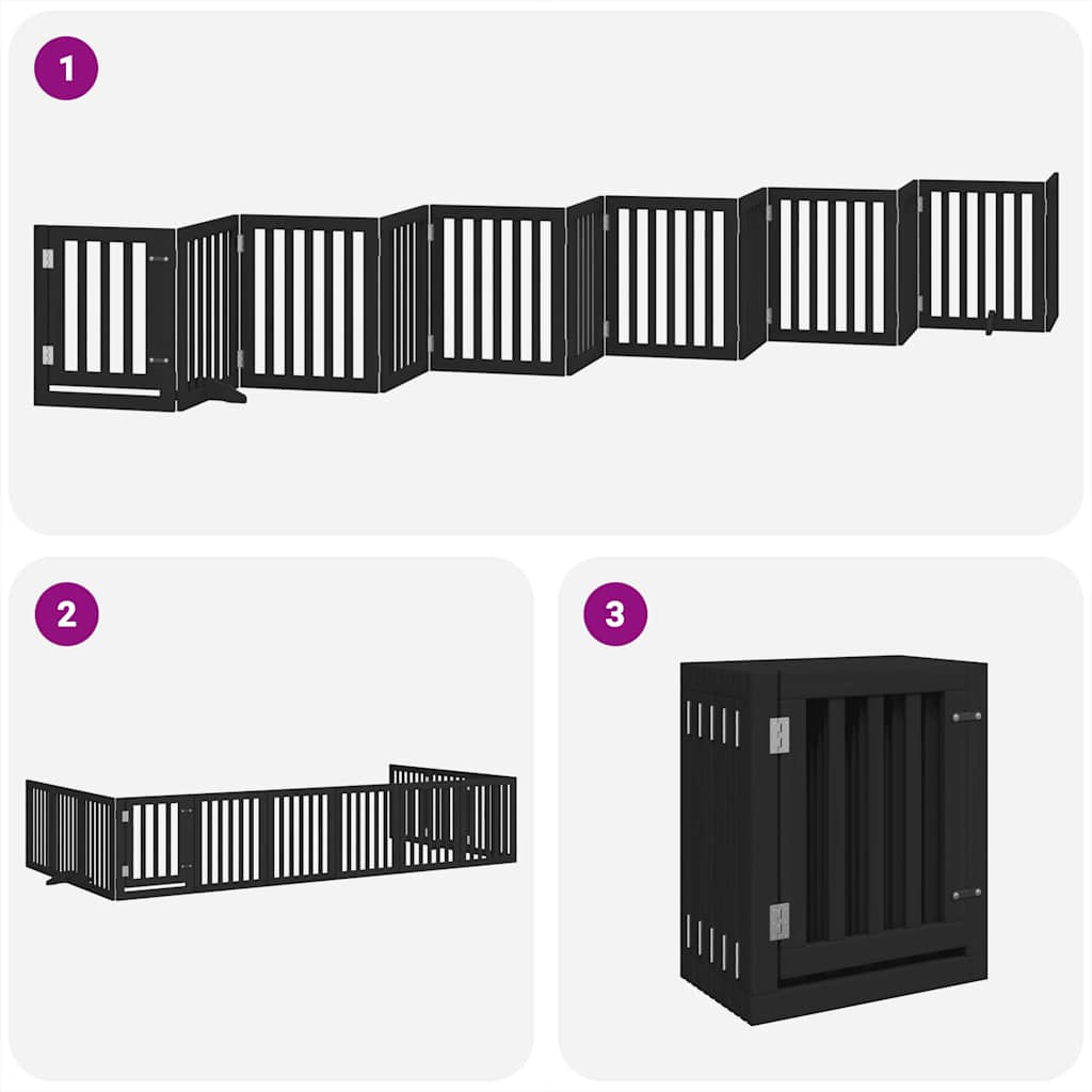 Poartă câini pliabilă cu ușă 12 panouri negru 600 cm, lemn plop GartenMobel Dekor