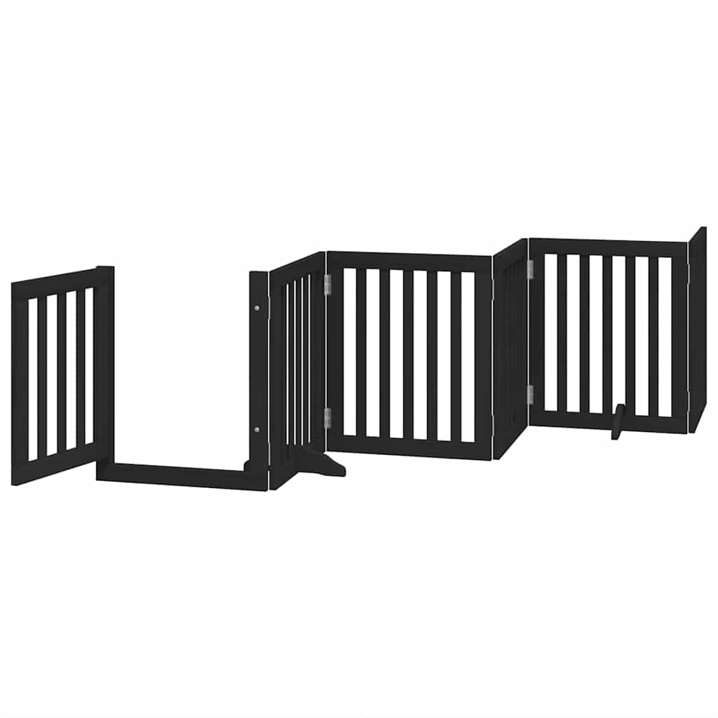 Poartă câini pliabilă cu ușă 12 panouri negru 600 cm, lemn plop GartenMobel Dekor