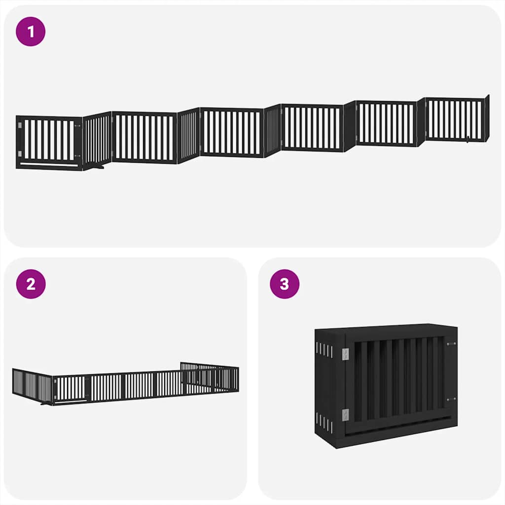 Poartă câini pliabilă cu ușă 12 panouri negru 960 cm, lemn plop GartenMobel Dekor