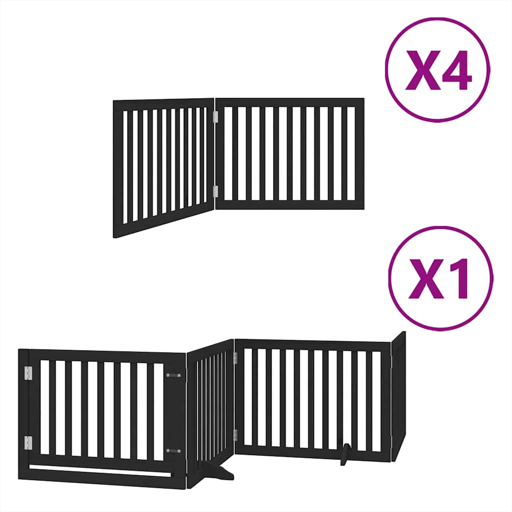 Poartă câini pliabilă cu ușă 12 panouri negru 960 cm, lemn plop GartenMobel Dekor