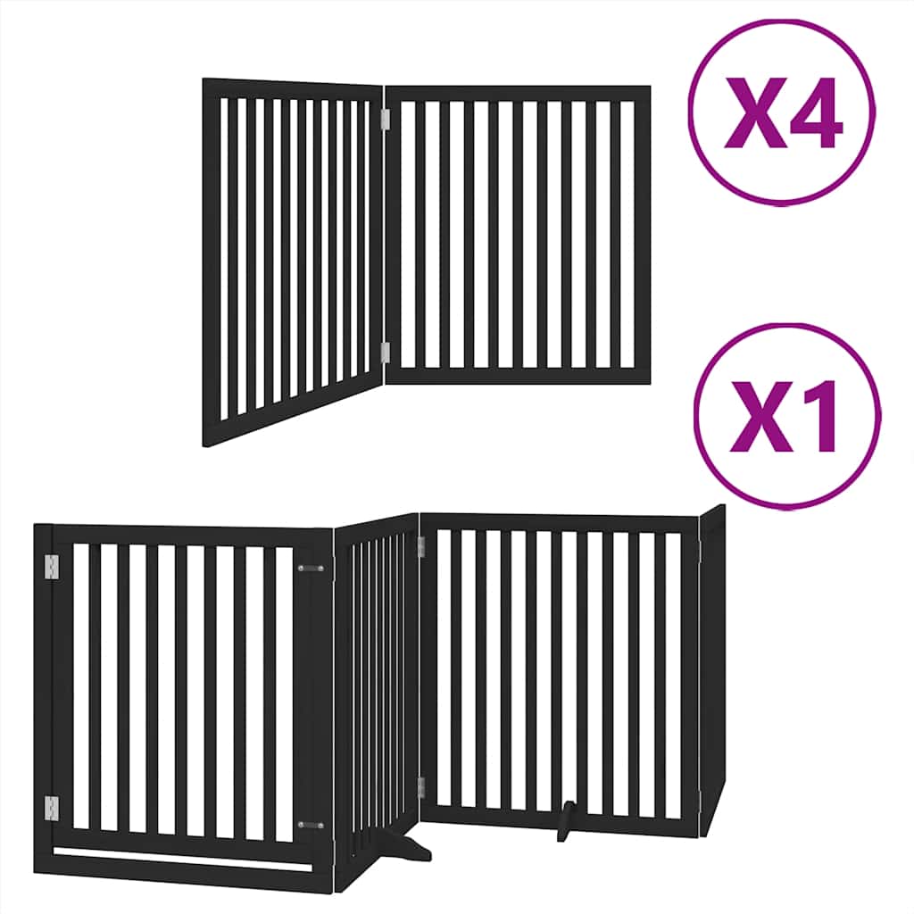 Poartă câini pliabilă cu ușă 12 panouri negru 960 cm, lemn plop GartenMobel Dekor