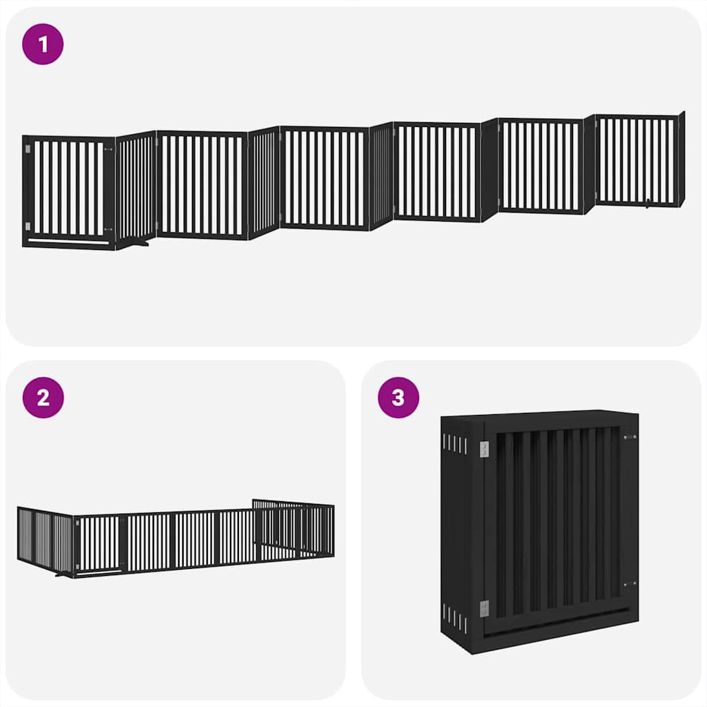 Poartă câini pliabilă cu ușă 12 panouri negru 960 cm, lemn plop GartenMobel Dekor