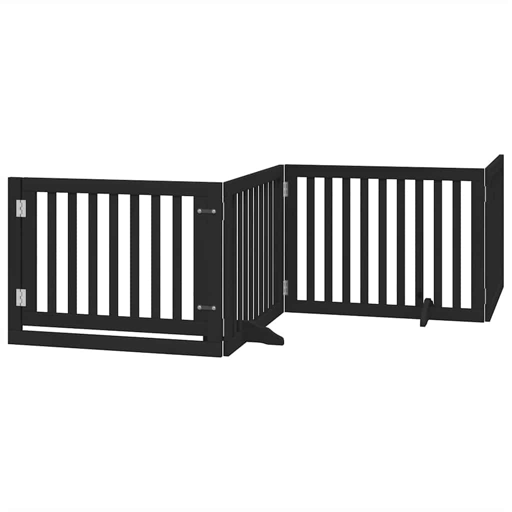 Poartă câini pliabilă cu ușă 12 panouri negru 960 cm, lemn plop GartenMobel Dekor