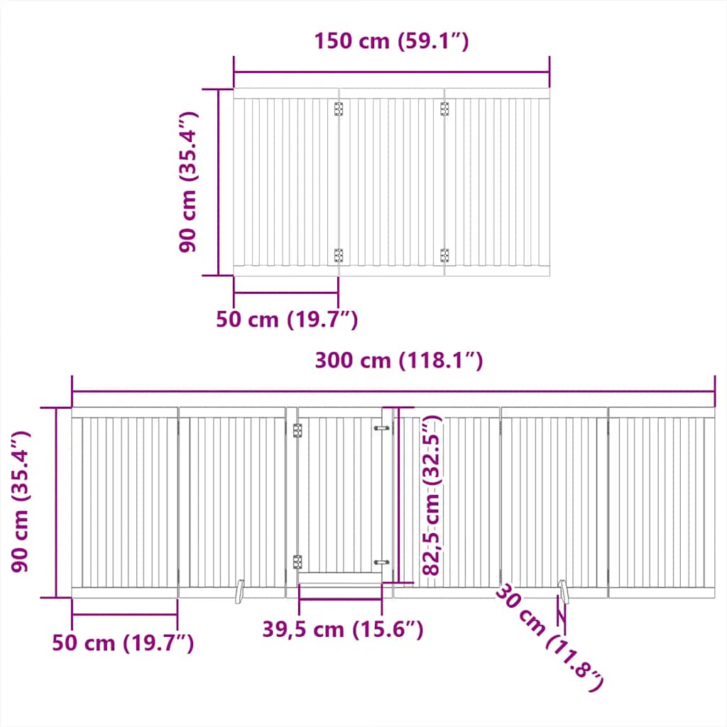 Poartă câini pliabilă cu ușă 15 panouri, alb, 750 cm, lemn plop GartenMobel Dekor