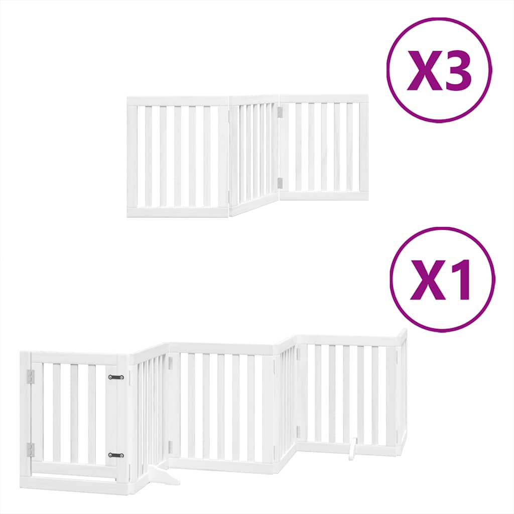 Poartă câini pliabilă cu ușă 15 panouri, alb, 750 cm, lemn plop GartenMobel Dekor