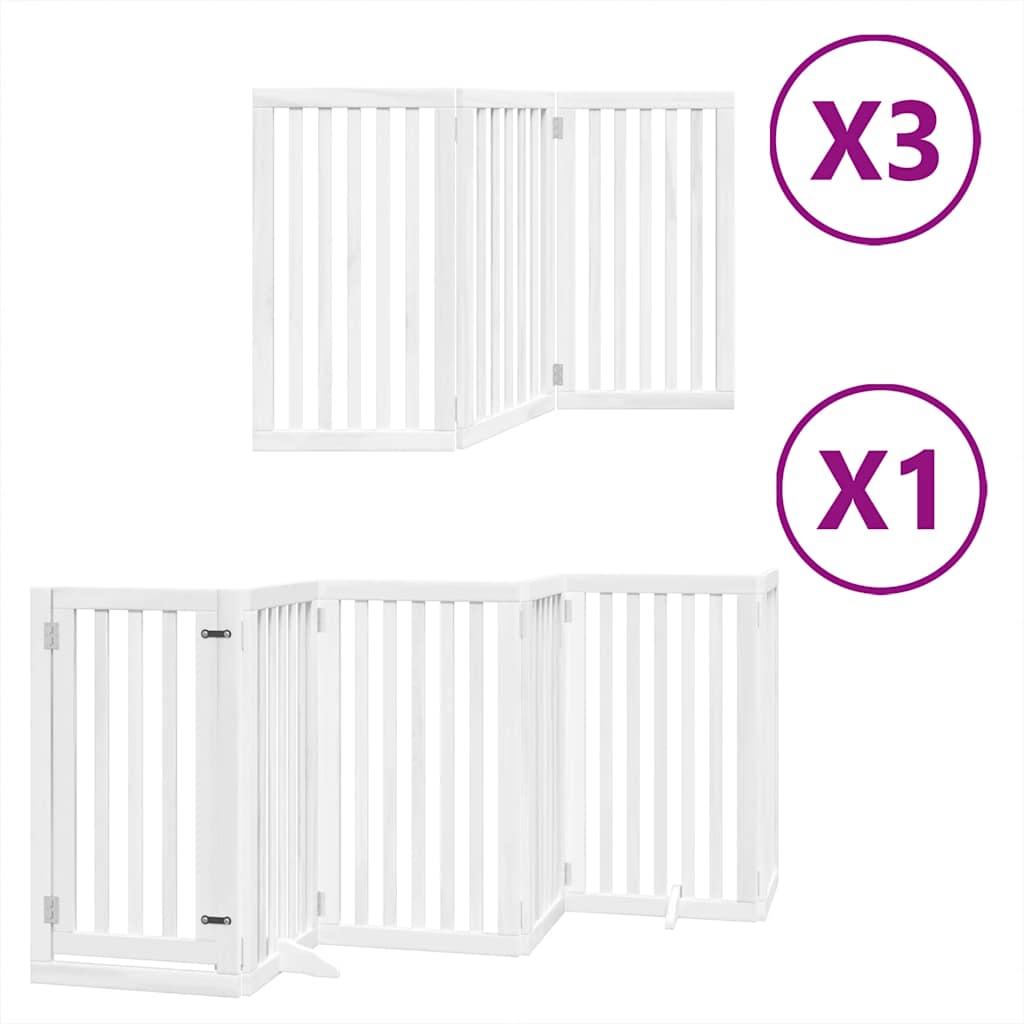 Poartă câini pliabilă cu ușă 15 panouri, alb, 750 cm, lemn plop GartenMobel Dekor