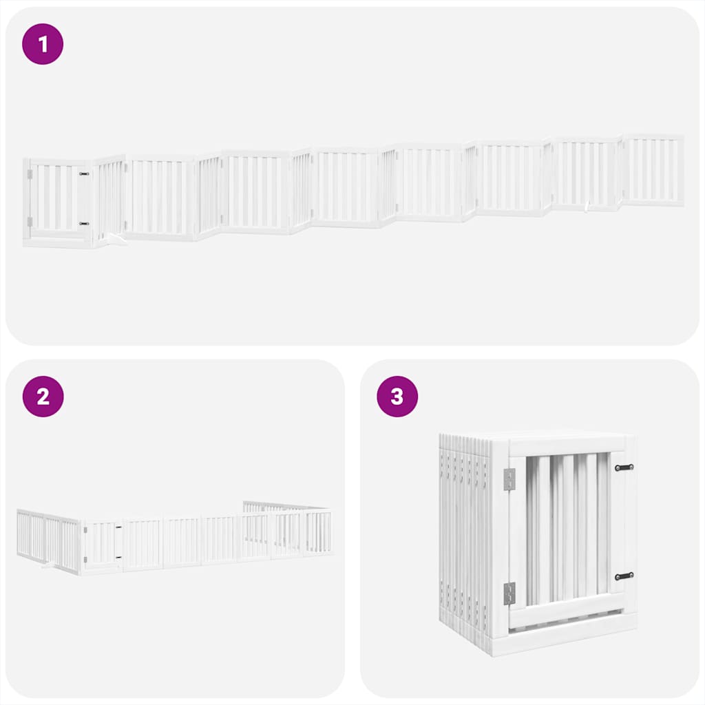 Poartă câini pliabilă cu ușă 15 panouri, alb, 750 cm, lemn plop GartenMobel Dekor