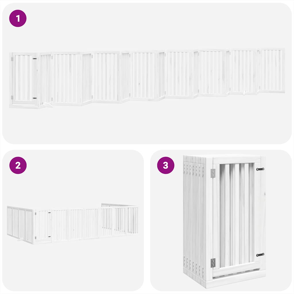 Poartă câini pliabilă cu ușă 15 panouri, alb, 750 cm, lemn plop GartenMobel Dekor