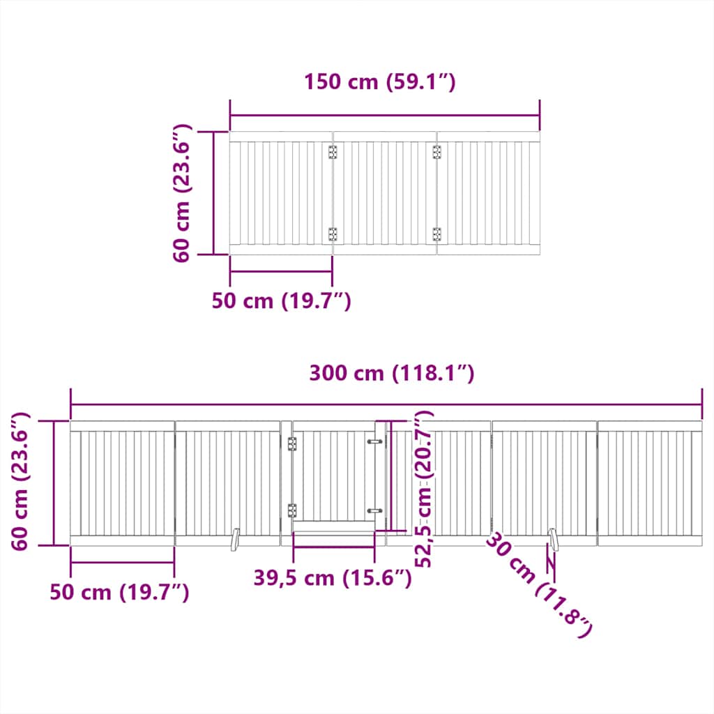 Poartă câini pliabilă cu ușă 15 panouri maro 750 cm, lemn plop GartenMobel Dekor