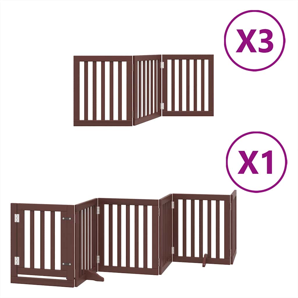 Poartă câini pliabilă cu ușă 15 panouri maro 750 cm, lemn plop GartenMobel Dekor