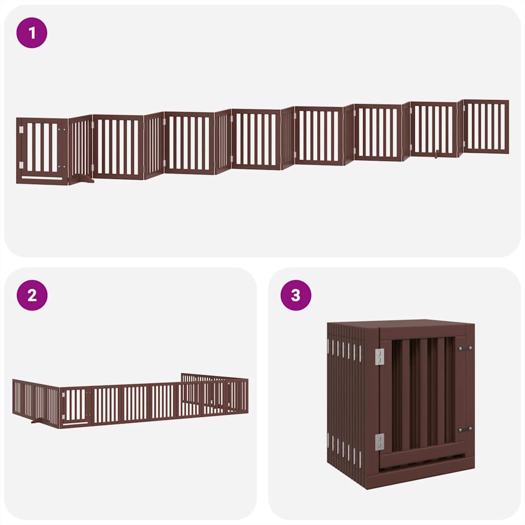 Poartă câini pliabilă cu ușă 15 panouri maro 750 cm, lemn plop GartenMobel Dekor