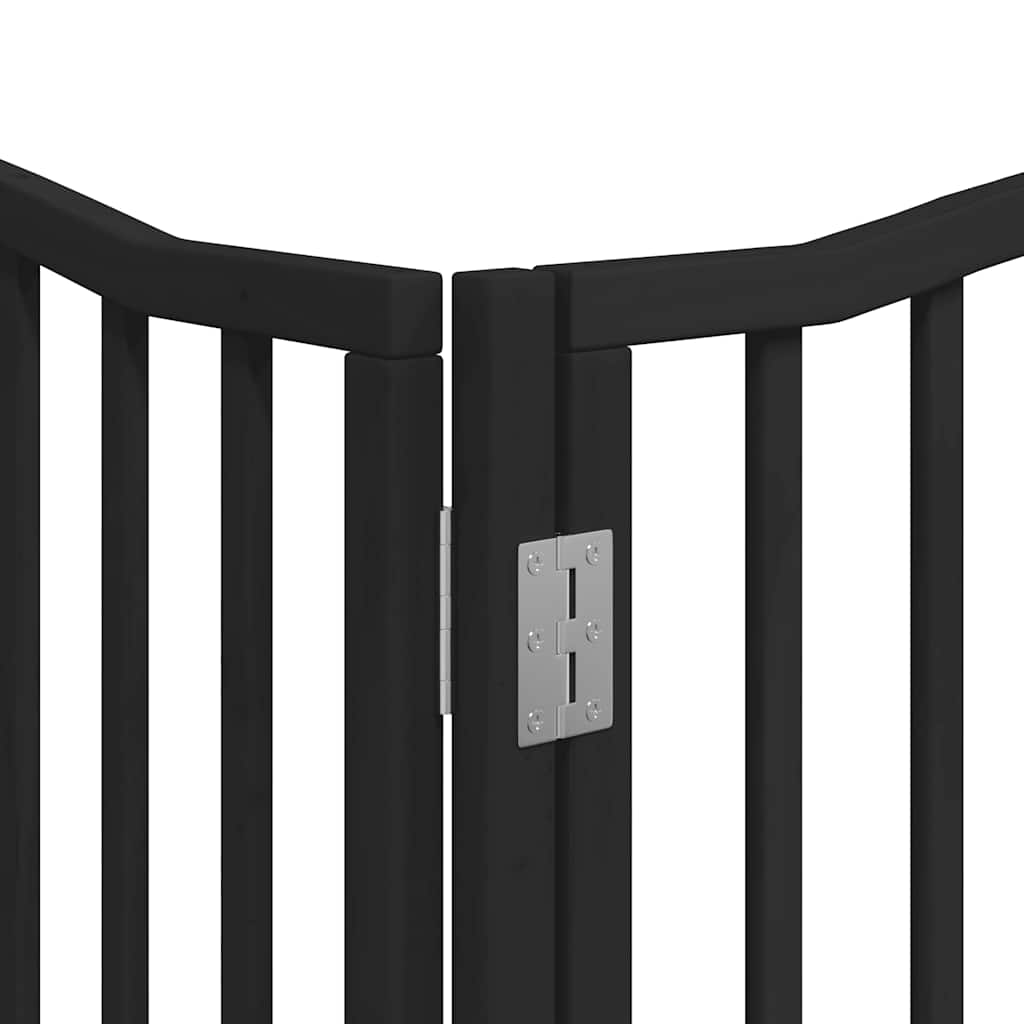 Poartă câini pliabilă cu ușă 8 panouri negru 640 cm, lemn plop GartenMobel Dekor
