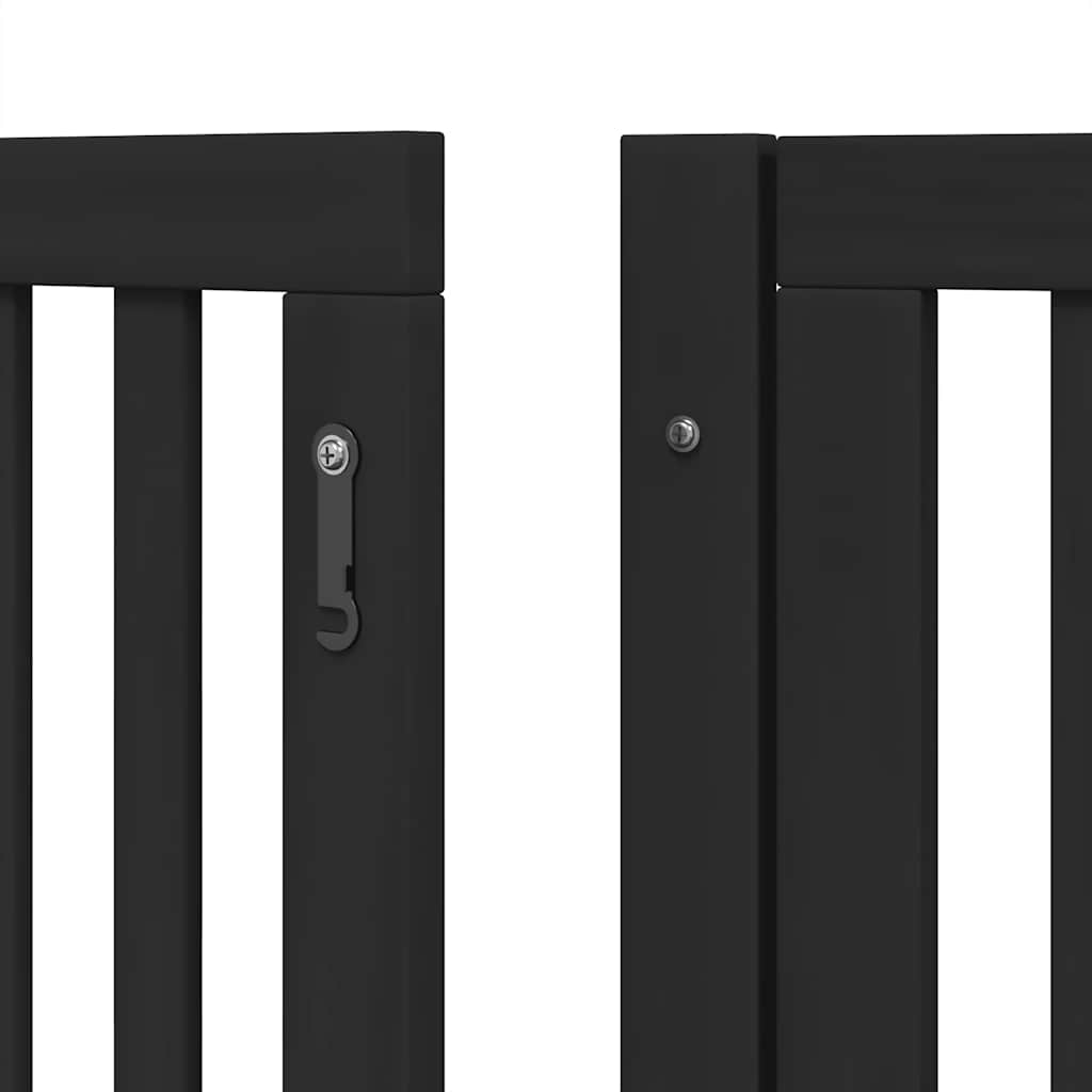 Poartă câini pliabilă cu ușă 8 panouri negru 640 cm, lemn plop GartenMobel Dekor