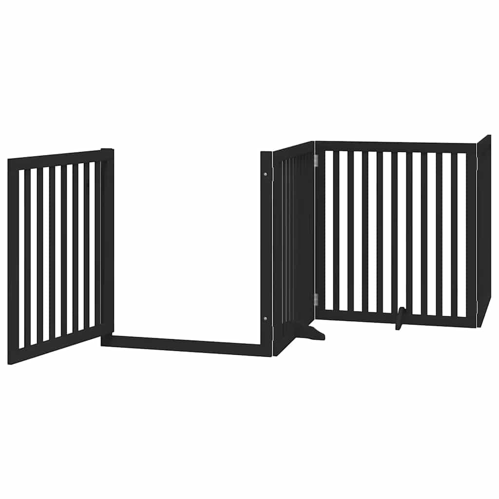 Poartă câini pliabilă cu ușă 8 panouri negru 640 cm, lemn plop GartenMobel Dekor