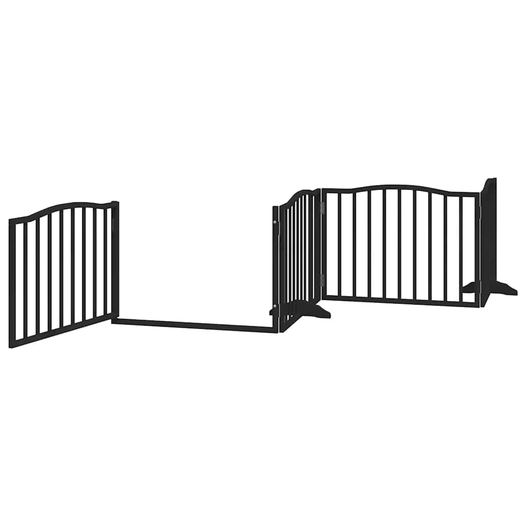 Poartă câini pliabilă cu ușă 8 panouri negru 640 cm, lemn plop GartenMobel Dekor