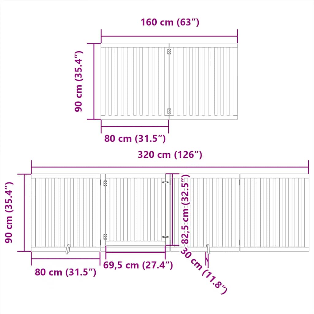 Poartă câini pliabilă cu ușă 8 panouri negru 640 cm, lemn plop GartenMobel Dekor