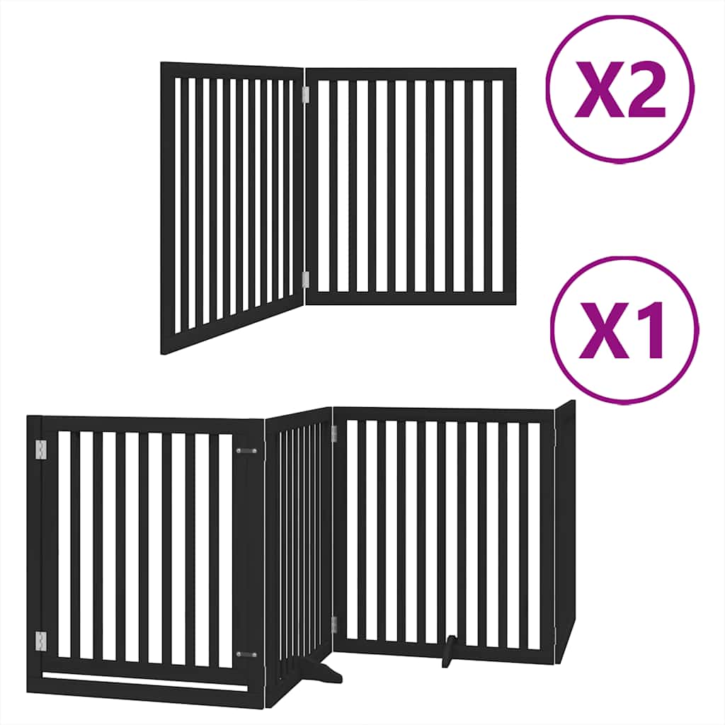 Poartă câini pliabilă cu ușă 8 panouri negru 640 cm, lemn plop GartenMobel Dekor