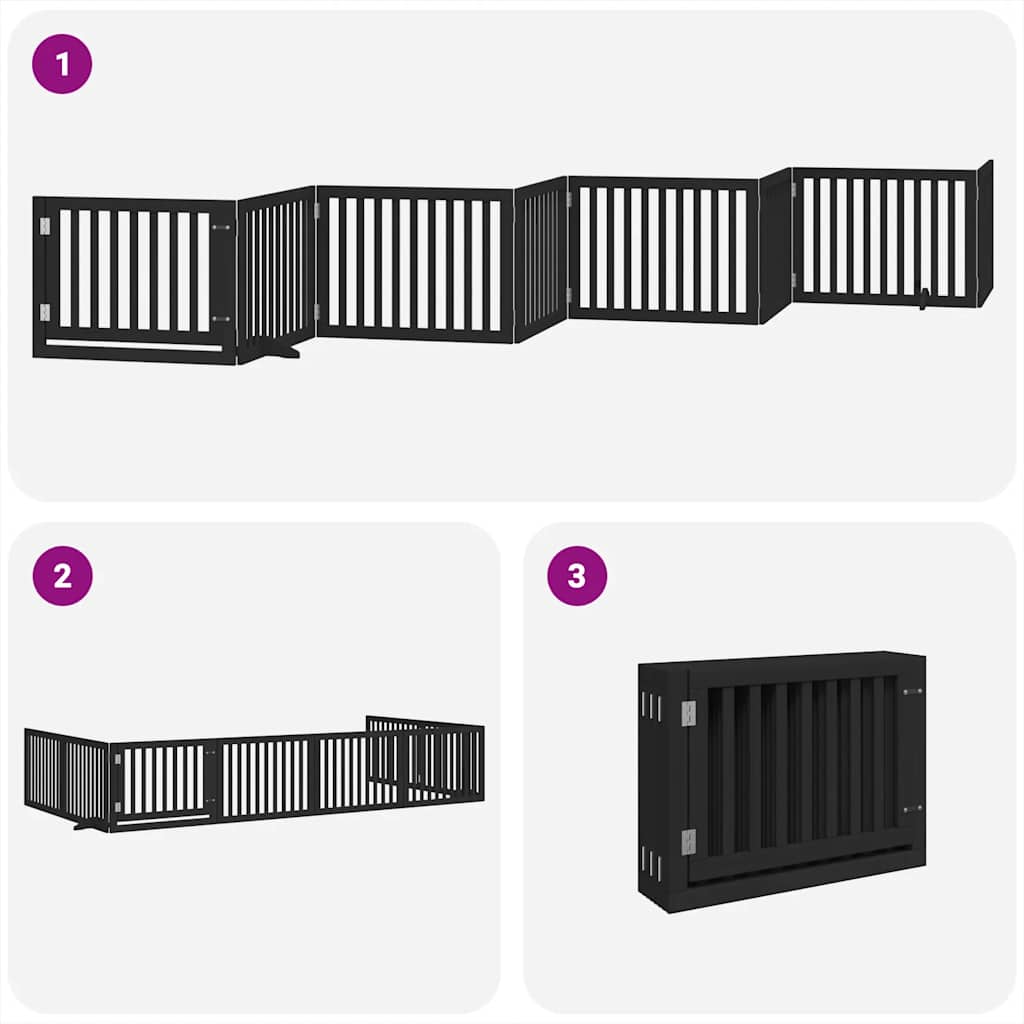 Poartă câini pliabilă cu ușă 8 panouri negru 640 cm, lemn plop GartenMobel Dekor