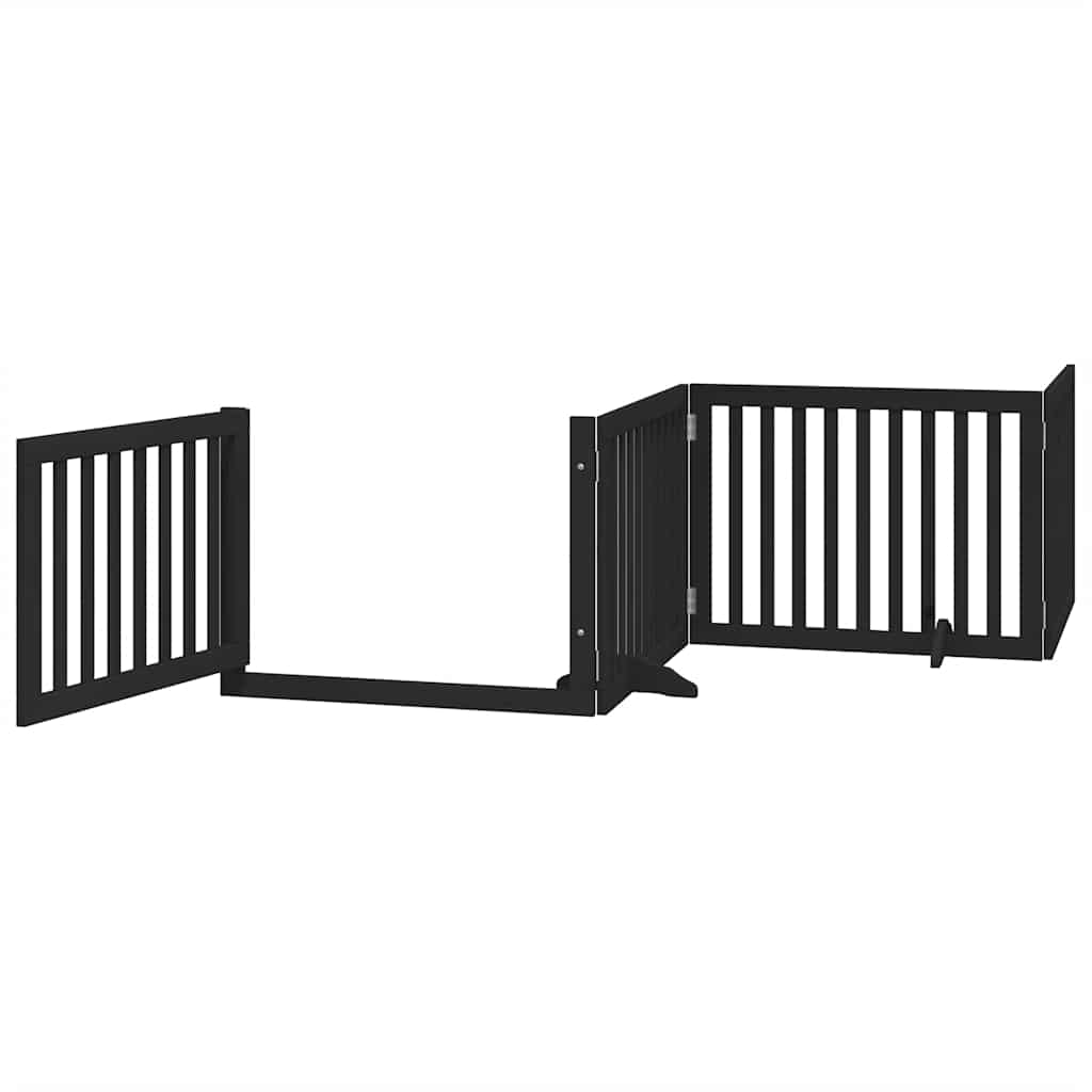 Poartă câini pliabilă cu ușă 8 panouri negru 640 cm, lemn plop GartenMobel Dekor
