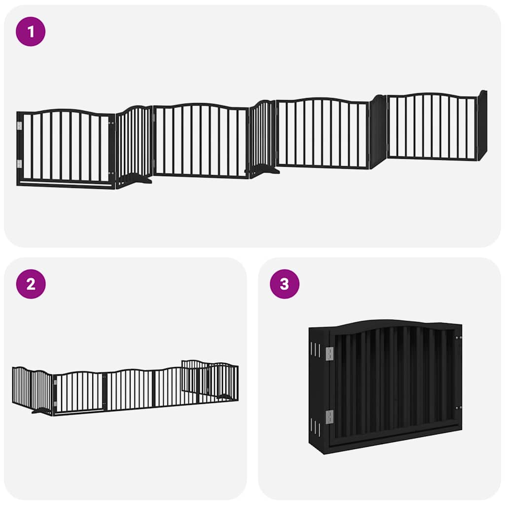 Poartă câini pliabilă cu ușă 8 panouri negru 640 cm, lemn plop GartenMobel Dekor
