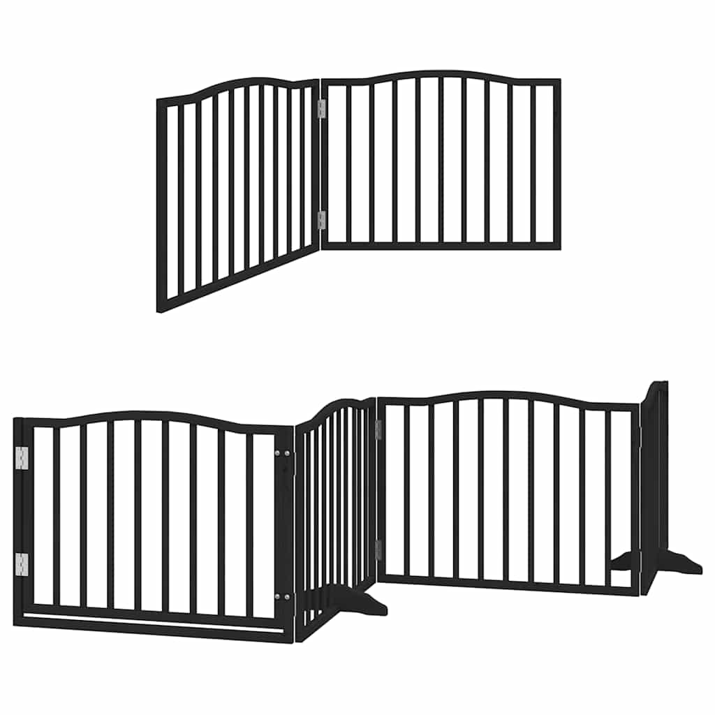 Poartă câini pliabilă cu ușă 8 panouri negru 640 cm, lemn plop GartenMobel Dekor