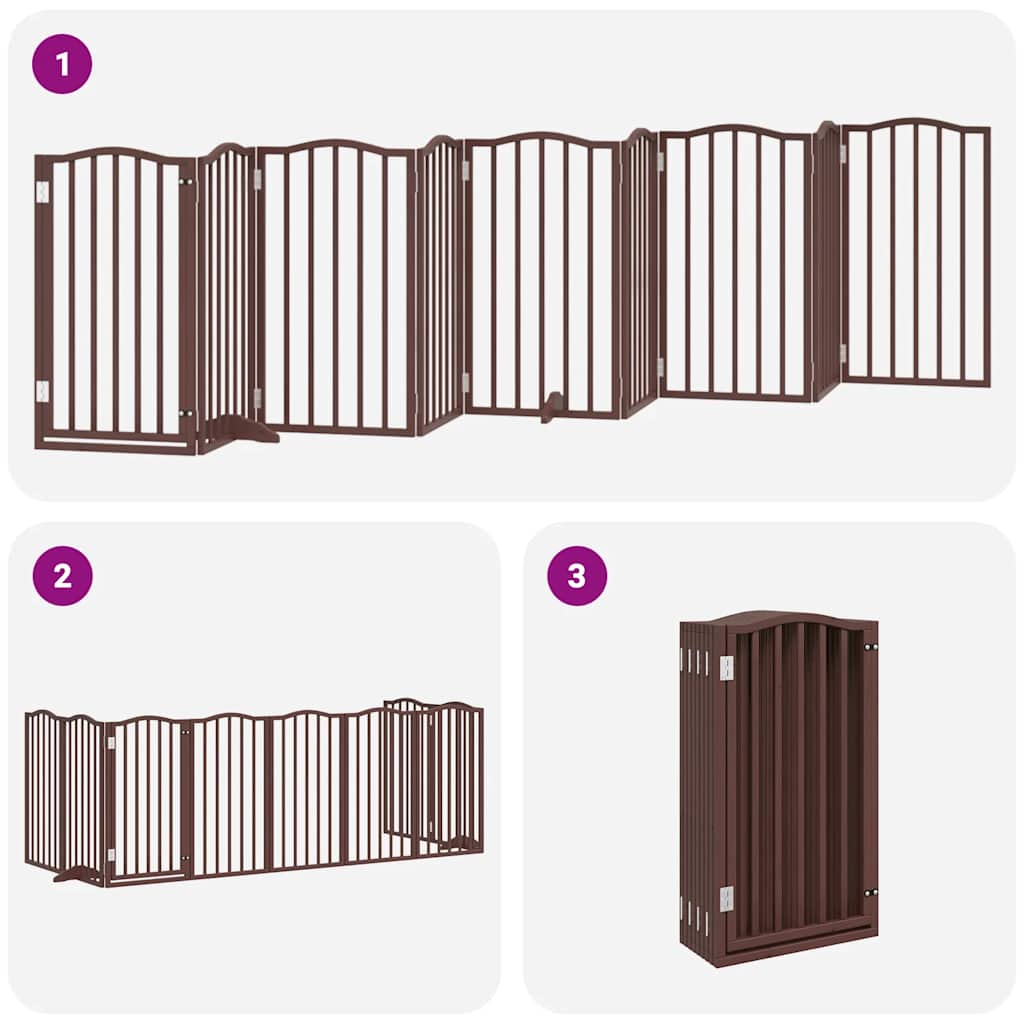 Poartă câini pliabilă cu ușă 9 panouri maro, 450 cm, lemn plop GartenMobel Dekor