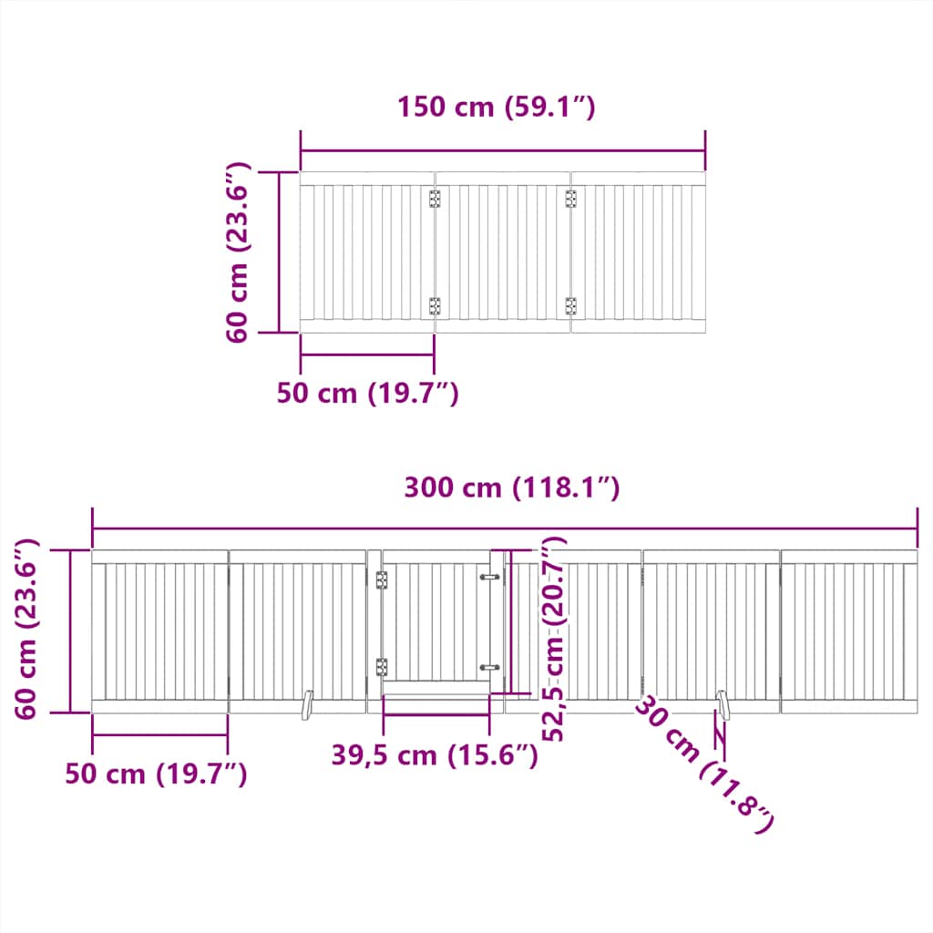 Poartă câini pliabilă cu ușă 9 panouri maro, 450 cm, lemn plop GartenMobel Dekor