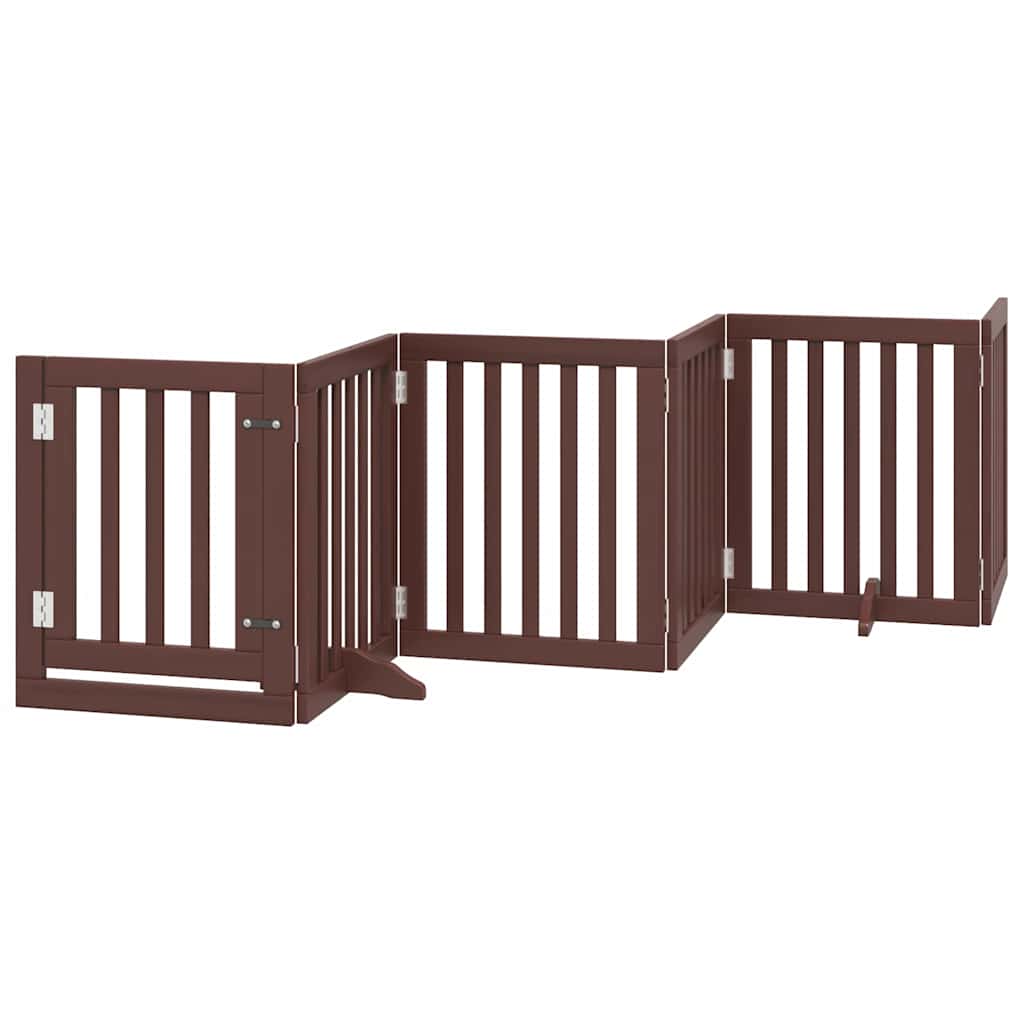 Poartă câini pliabilă cu ușă 9 panouri maro, 450 cm, lemn plop GartenMobel Dekor