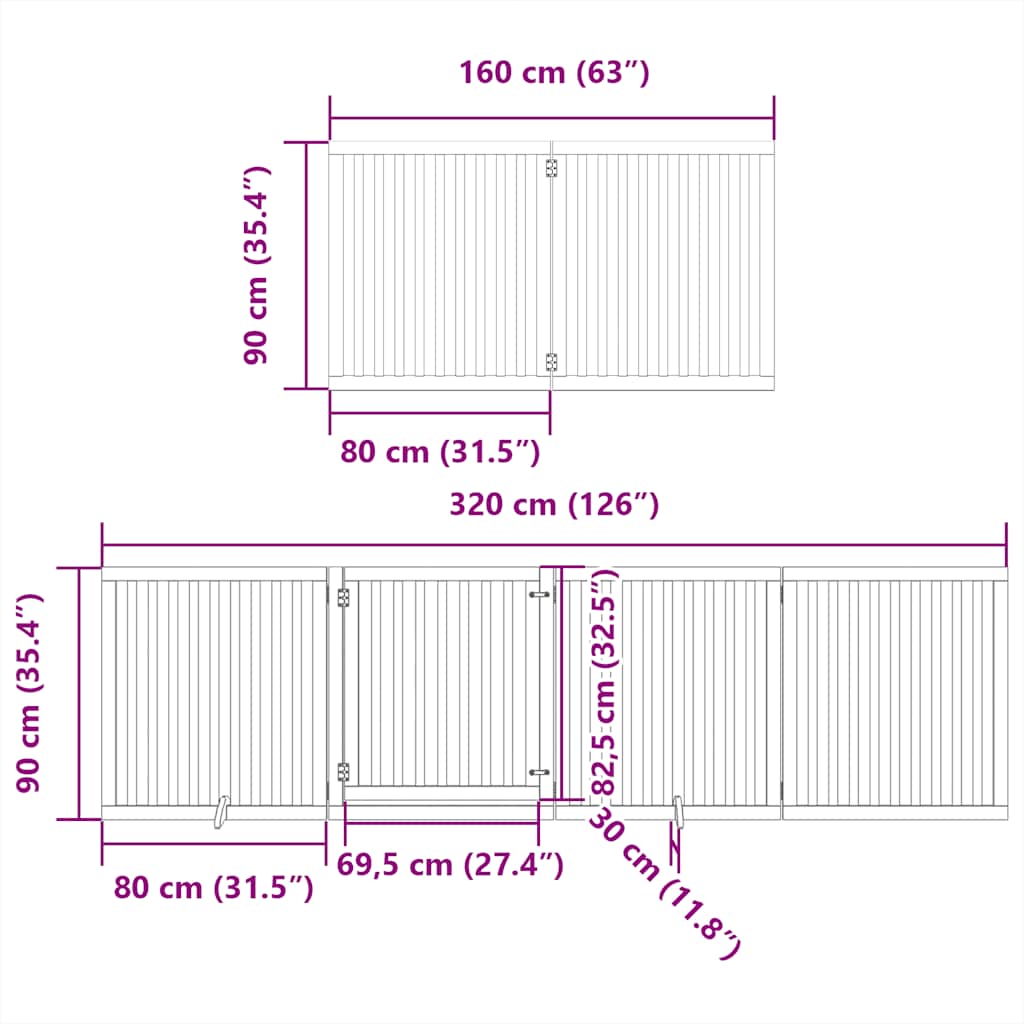 Poartă de câini pliabilă cu ușă, 10 panouri, 800 cm, lemn plop GartenMobel Dekor