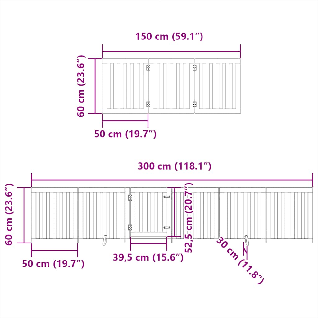 Poartă de câini pliabilă cu ușă, 12 panouri, 600 cm, lemn plop GartenMobel Dekor
