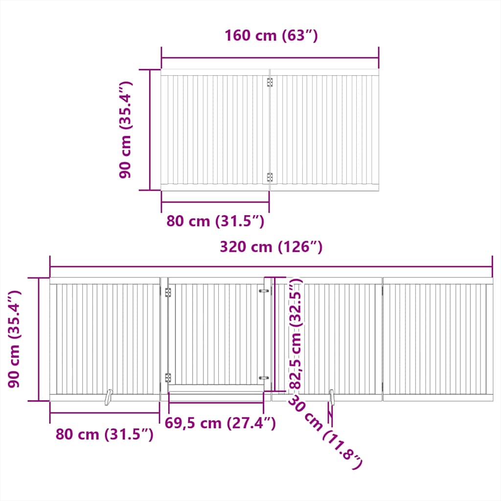 Poartă de câini pliabilă cu ușă, 6 panouri, 480 cm, lemn plop GartenMobel Dekor