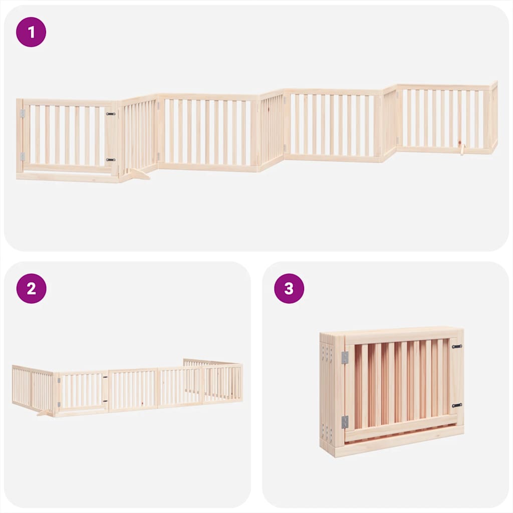 Poartă de câini pliabilă cu ușă, 8 panouri, 640 cm, lemn plop GartenMobel Dekor