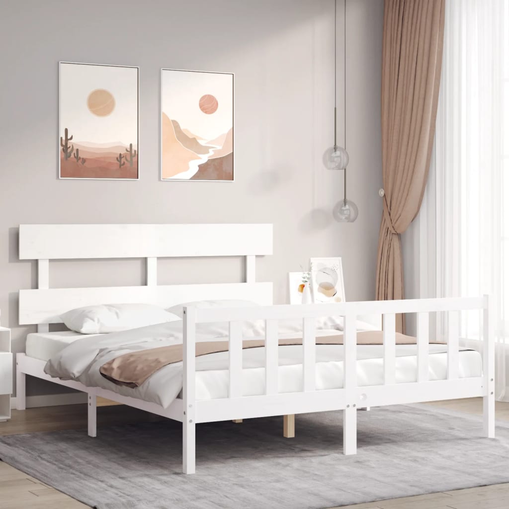 Cadru de pat fără saltea, alb, 160x200 cm, lemn masiv pin GartenMobel Dekor