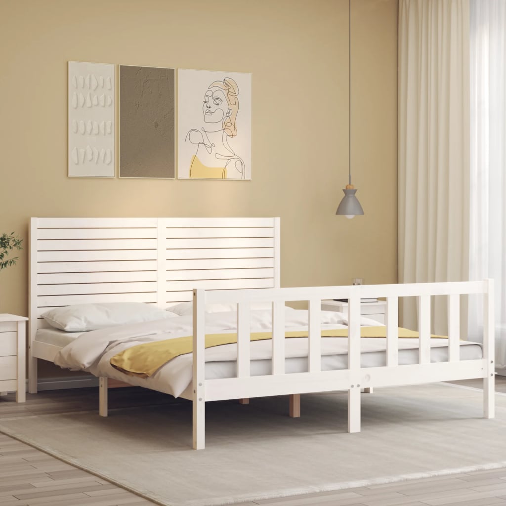 Cadru de pat fără saltea, alb, 160x200 cm, lemn masiv pin GartenMobel Dekor