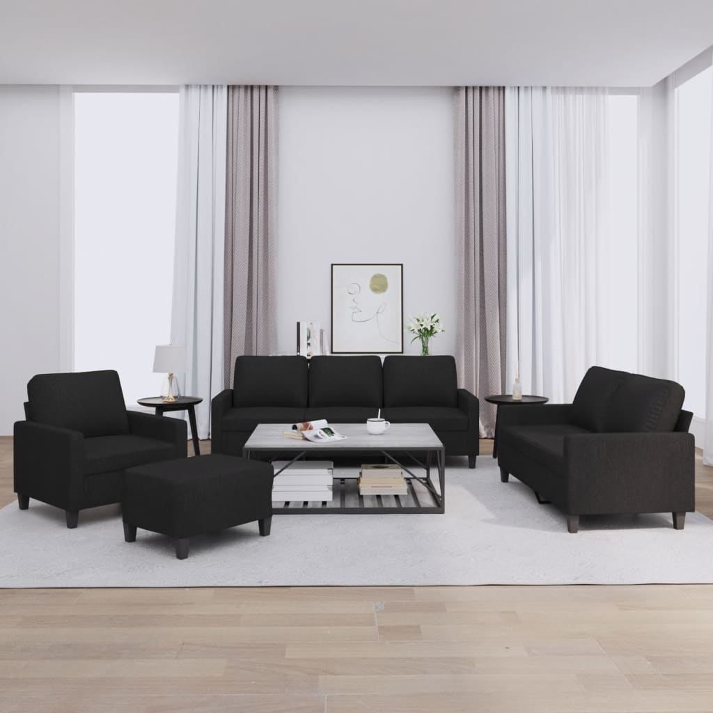 Set de canapele cu perne, 4 piese, negru, textil GartenMobel Dekor
