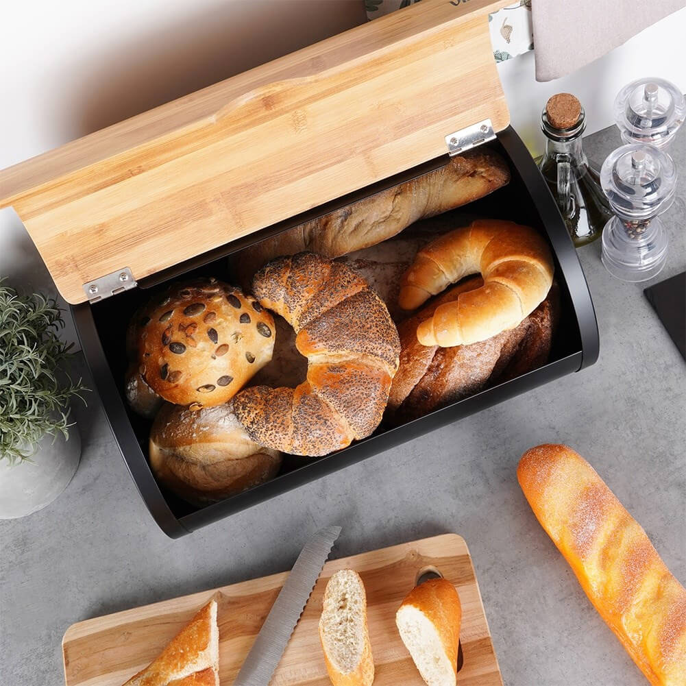 Cutie pentru Pâine Oțel-Lemn Negru 38x24x20cm Handy KitchenServ