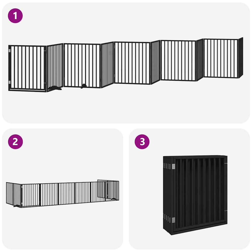 Poartă câini pliabilă cu ușă 10 panouri negru 800 cm, lemn plop GartenMobel Dekor