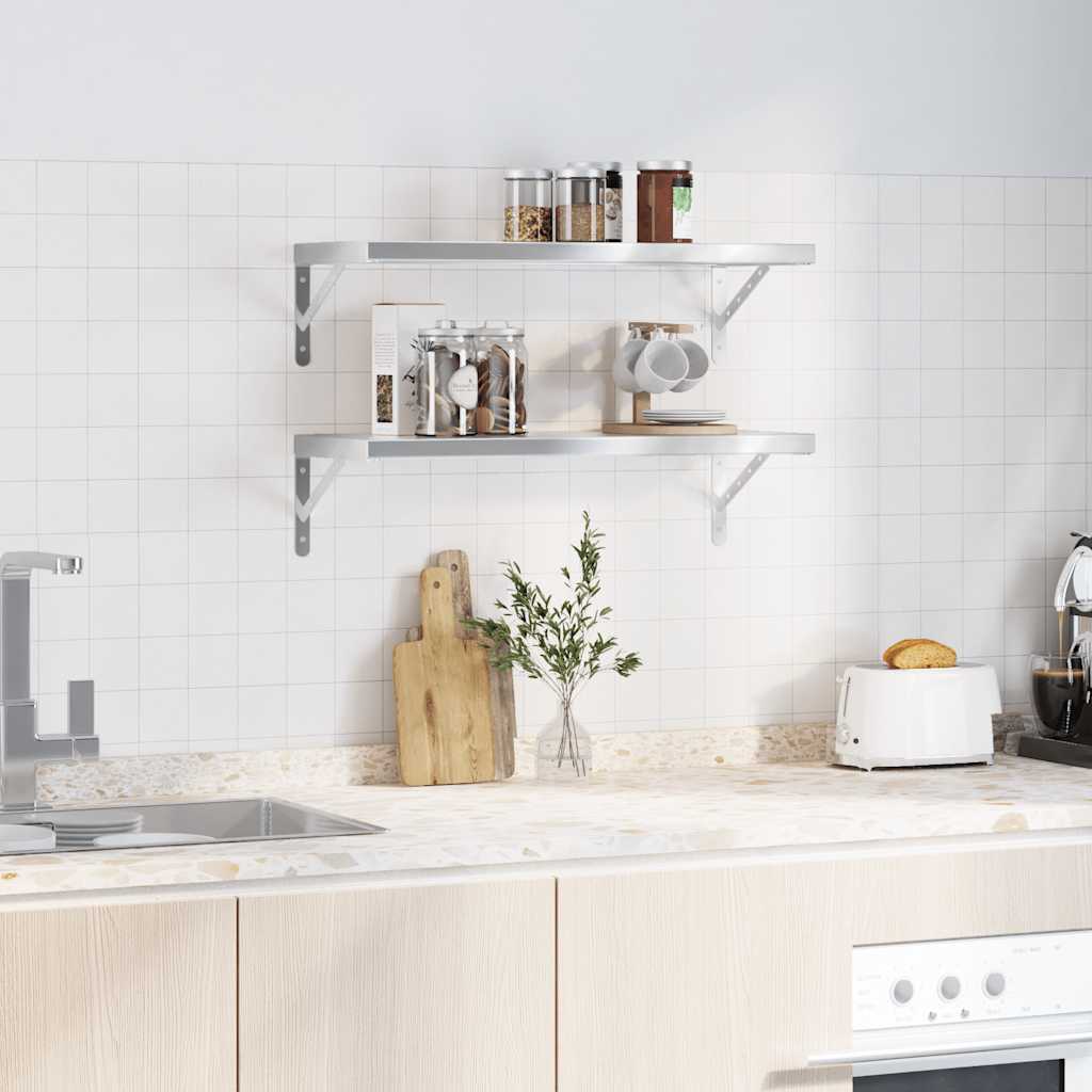 Rafturi de perete, 2 buc., 75x30 cm, argintiu, oțel inoxidabil GartenMobel Dekor