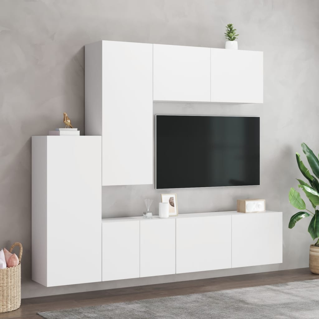 Unități TV de perete, 5 piese, alb, lemn prelucrat GartenMobel Dekor