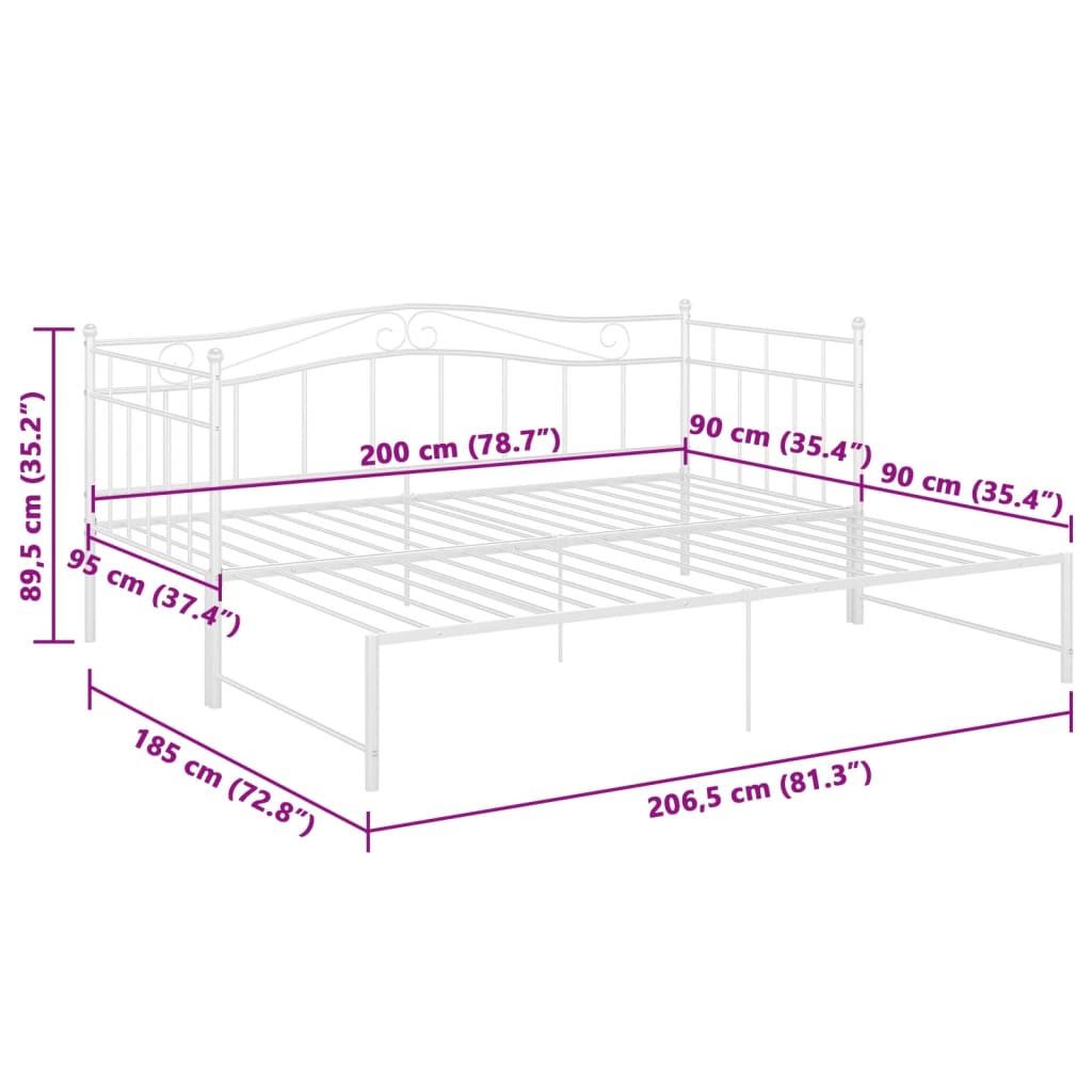 Cadru pat canapea extensibilă, alb, 90x200 cm, metal GartenMobel Dekor